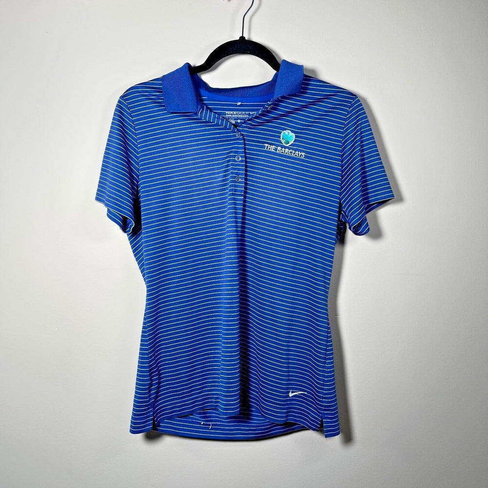 Nike Golf Tour Performance Stripe Polo Shirt Women's Size Large‎ Blue Barclays